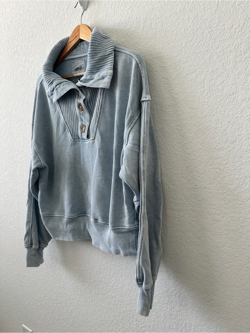 Aerie Size Medium Blue Oversized Button Collar Sweater - Picture 4 of 9